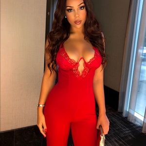 Red lace underwire jumpsuit